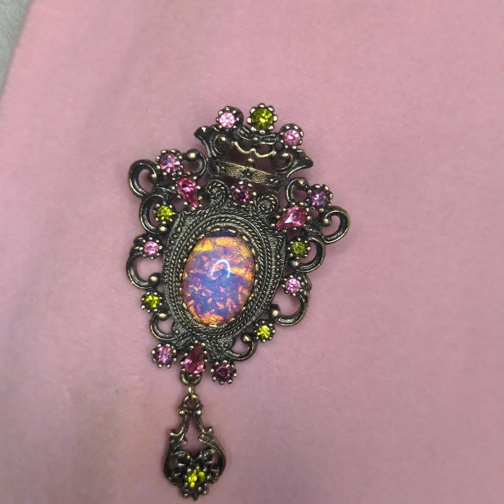 Vintage 60s Long Pink Duster Elegant Dress Jacket Velure Satin W/ Brooch SZ Lrg - Picture 4 of 10